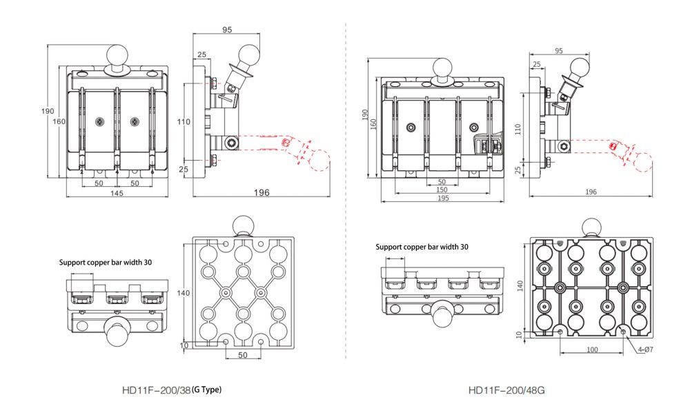 HD11F series (Model G) Open knife switch with protective cover 3